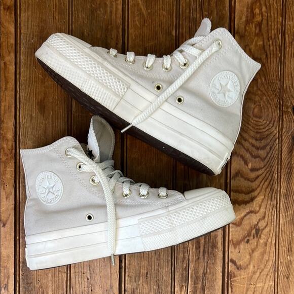 Women’s or kids Converse All Star tan Canvas High-Tops lug sole  sneakers - Picture 1 of 5